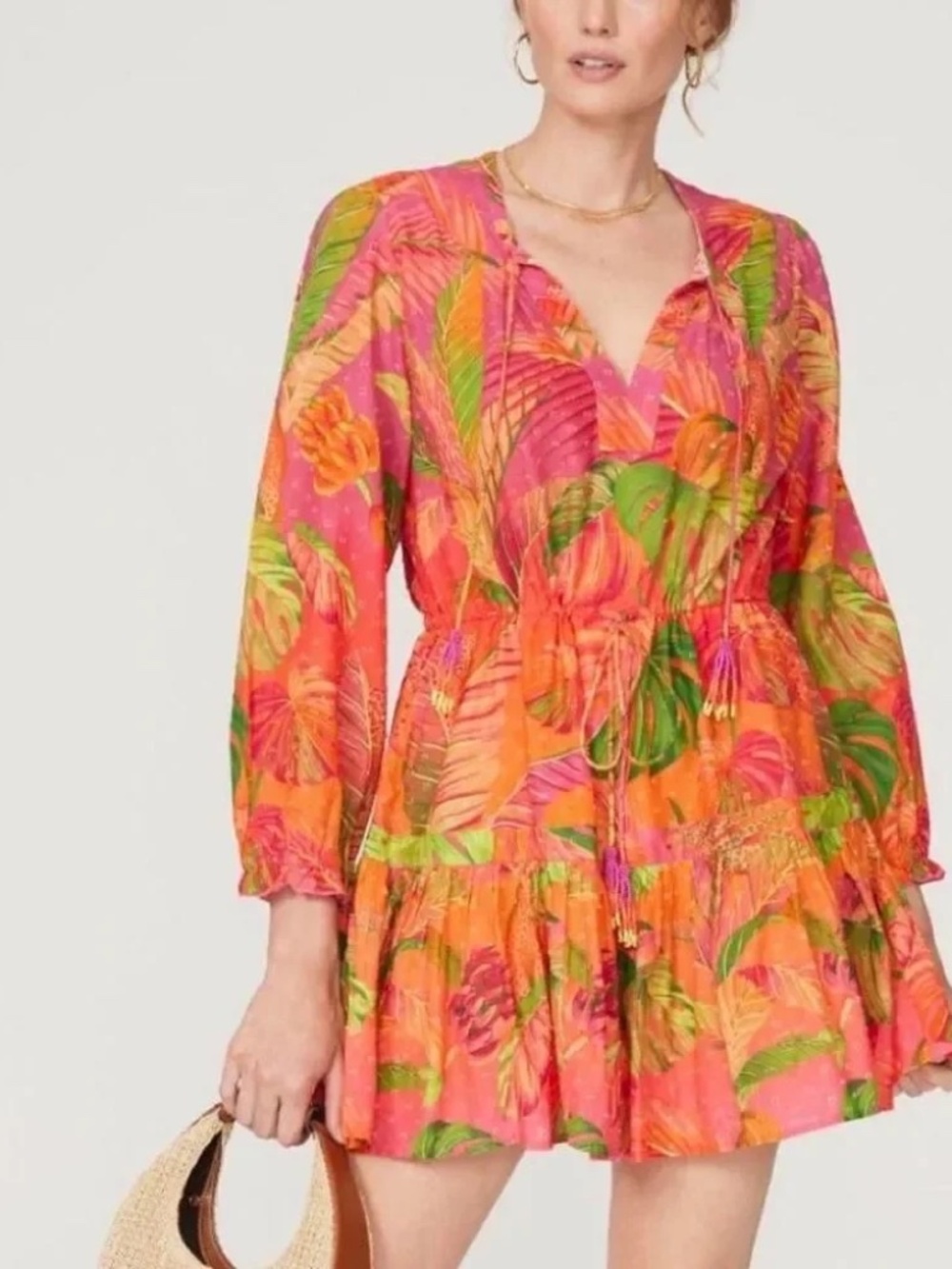 Farm Rio Long Sleeve Colorful Mini Dress Medium